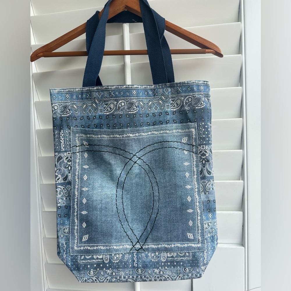Johnny Was Blue Paisley Denim Tote - Picture 2 of 2